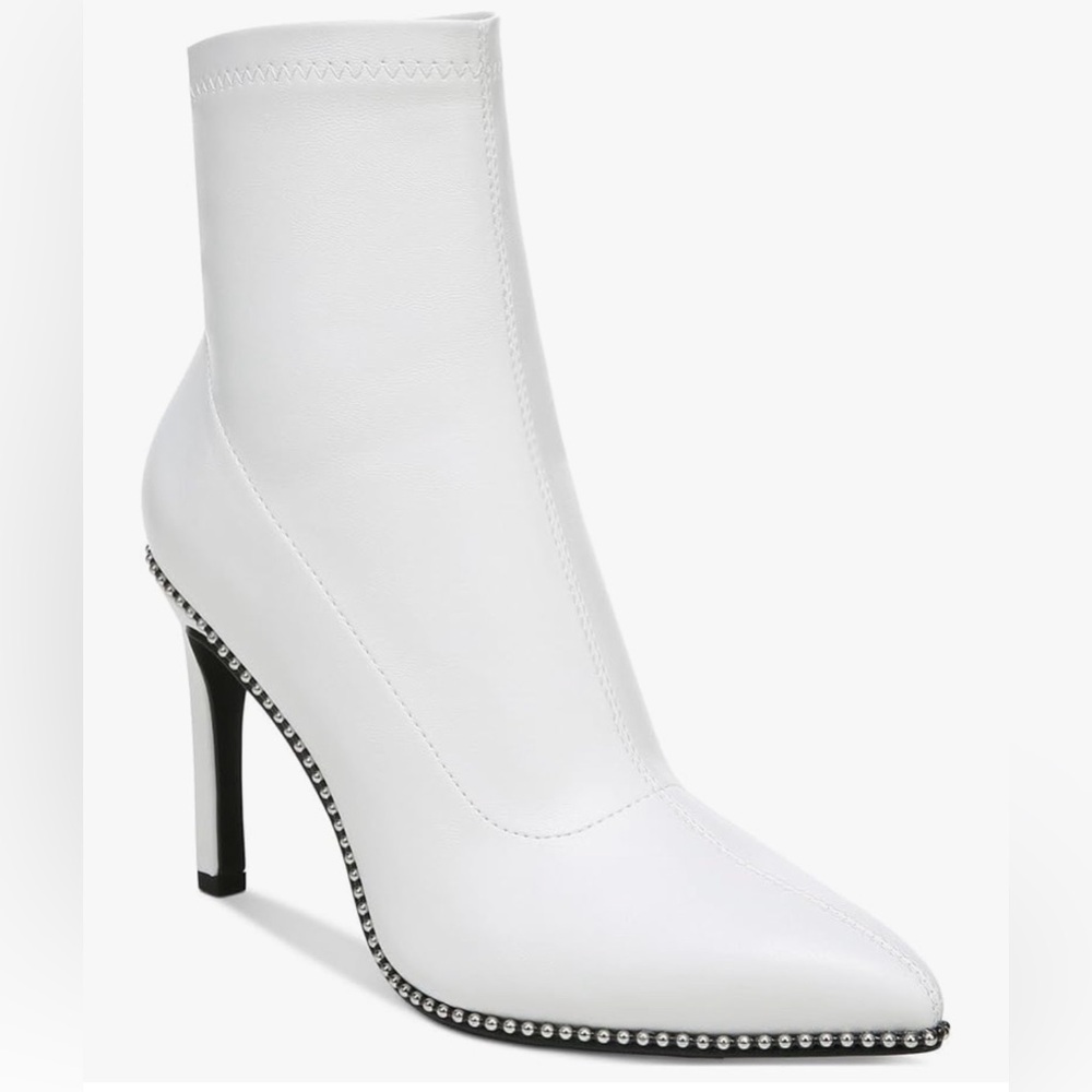 BAR III NWOT White Stretch Beaded Melanay Pointed Toe Stiletto Booties 7 M